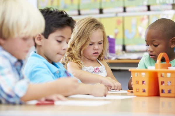 Students drawing and coloring